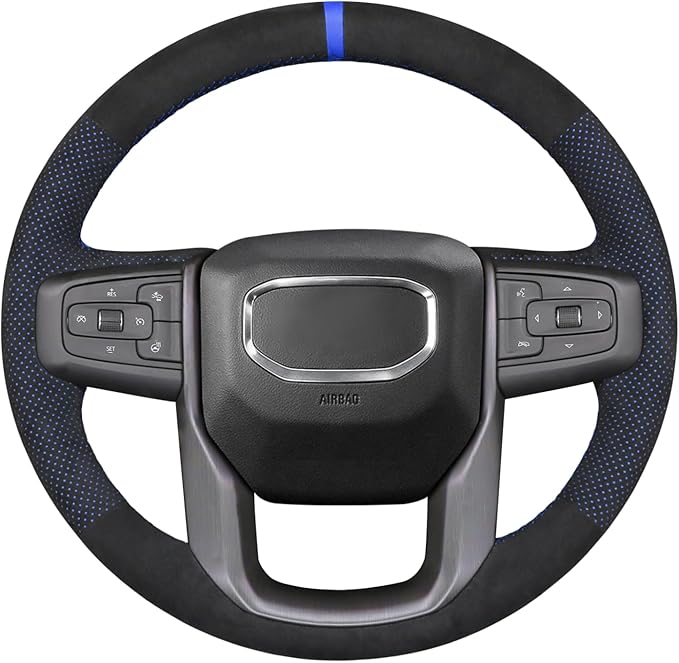 MEWANT Hand Stitch Car Steering Wheel Protector Wrap Cover for GMC Sierra 1500 2019-2023, 2500 2020-2024, 3500 2020-2024, Limited 2022, Yukon (XL) 2021-2023 Accessories