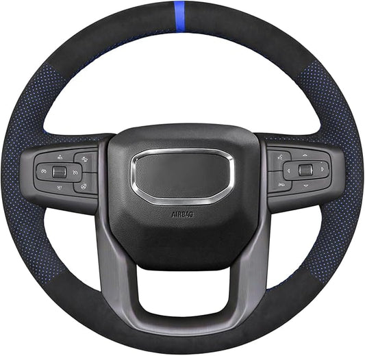 MEWANT Hand Stitch Car Steering Wheel Protector Wrap Cover for GMC Sierra 1500 2019-2023, 2500 2020-2024, 3500 2020-2024, Limited 2022, Yukon (XL) 2021-2023 Accessories