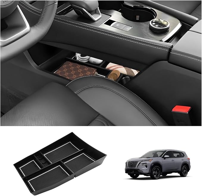 LUWU 2025 2026 Rogue Lower Center Console Tray Storage Box for 2021 2022 2023 2024 2025 2026 N issan Rogue Accessories Armrest Console Organizer ABS Material White-trim