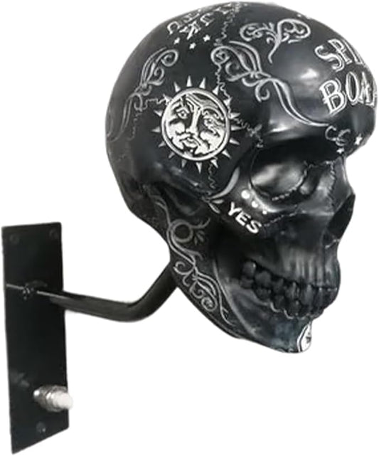 Motorcycle Helmet Skull Holder, Wall Mount Helmet Rack, Resin Crafts,Skull Helmets Holder Suitable for Motorcycle Cap, Baseball Cap, Bicycle Cap, Hat Storage Rack,Sports Gear (Type-D)