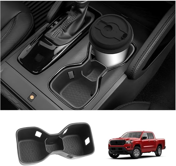 LUWU 2025 2026 Frontier Center Console Cup Holder Compatible with 2022 2023 2024 2025 2026 Nissan Frontier Premium TPE Cup Holder Spill-Proof, Easy Install & Clean, Black Interior Accessories