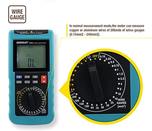 allsun Digital Electric Cable Resistance Tester Cable Wire Length Meter Ohm Resistance Meter Up to 30KM/100000 ft Measured in m㎡(NOT AWG)