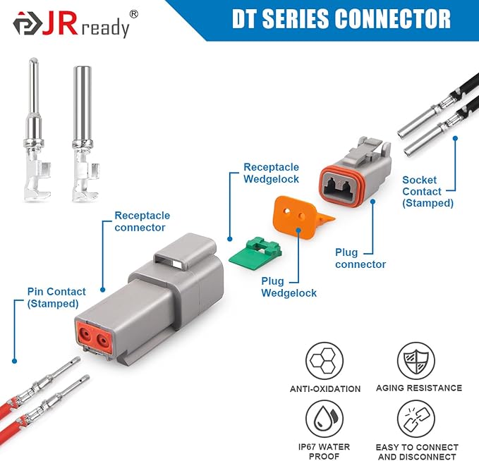 JRready DT Connector Kit with Size 16 Stamped Contacts (18-14AWG)