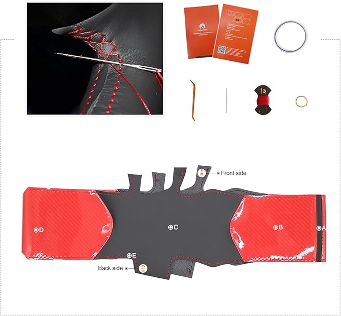 MEWANT Hand-Sewing DIY Red Glossy Carbon Fiber + Black Genuine Leather Car Steering Wheel Cover for Subaru WRX (STI) 2015-2019 / Levorg 2015-2019/ WRX Steering Wheel Cover Accessories