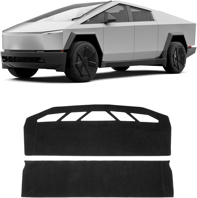 KUST Black Dash Cover for Tesla Cybertruck 2024 2025 2026 Polyester Dashboard Cover Non-Slip Interior Accessories for Tesla Cybertruck Custom Fit Dash Mat Sunshade Windshield No Glare