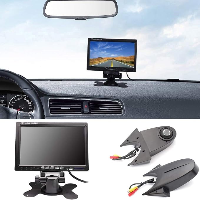 Universal Camera Car Top Mount Rear View Reverse Parking Camera,Replacement for Citroen Berlingo Jumper Jumpy Nemo Dacia Dokker Van Nissan Navara HD All RV Models (Black Camera with 7 inch Monitor)