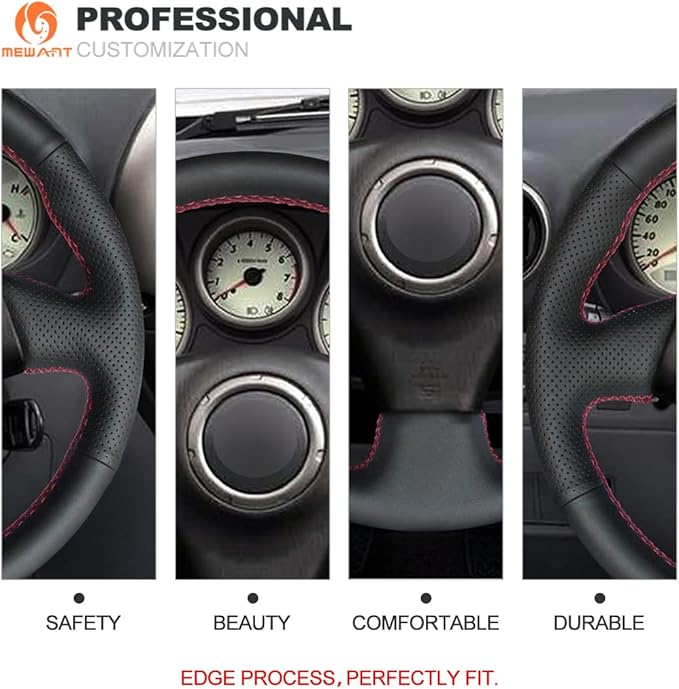 MEWANT Genuine Leather Steering Wheel Cover for Toyota RAV4 1998-2003 / Celica 1999-2006 / Corolla (US) 2003-2008 / Matrix 2002-2008 / MR2 1999-2007 / Supra 1996-2002 / Caldina 1997-2002