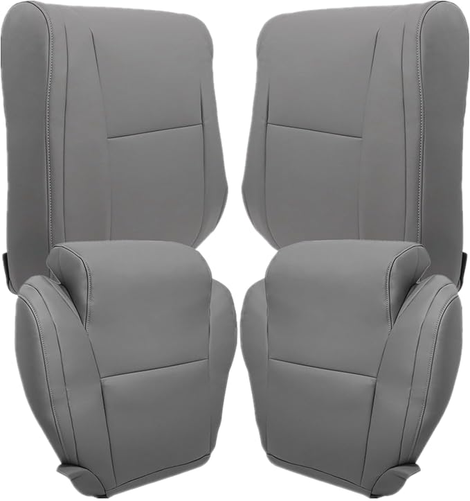 SecosAutoparts Driver & Passenger Side Bottom & Top Replacement Leather Seat Covers Gray Compatible with Toyota Tundra 2007 2008 2009 2010 2011 2012 2013