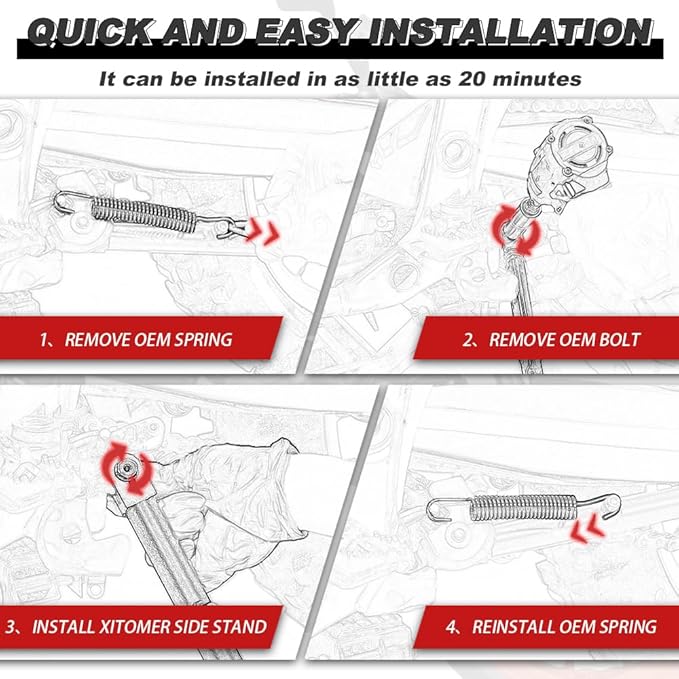 xitomer 0-3" Adjustable Kickstand Fit for FZ-07 MT-07 / XSR700 2016-2026 / Tracer 7 2021-2025/ Tracer 700 2016-2020 Motorcycle Adjustable SideStand