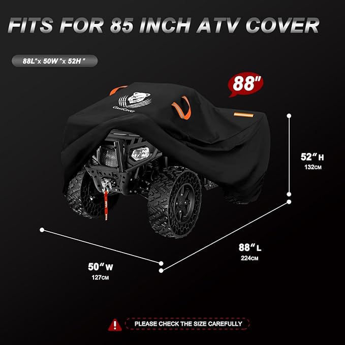 ClawsCover ATV Quad Covers 88 Inch XXL(Plus) Waterproof Outdoor Heavy Duty Oxford Cloth 4 Wheeler Accessories Fadeless Windproof All Weather Protection for Polaris Can am Kawasaki Honda Yamaha Suzuki
