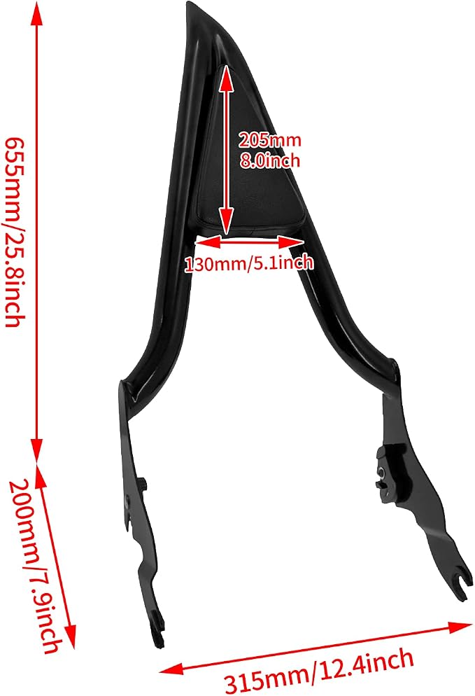 Motorcycle 22" Sissy Bar, Integrated Passenger Backrest Fit For Harley Touring Road King Street Glide Road Glide 2009-2025 Black