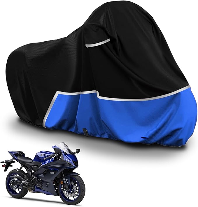 Waterproof Motorcycle Cover Compatible with Yamaha R1 R2 R3 R6 R7 Supersport, 420D Oxford Cloth Motorcycle Cover for Snow Rain Dust Protection