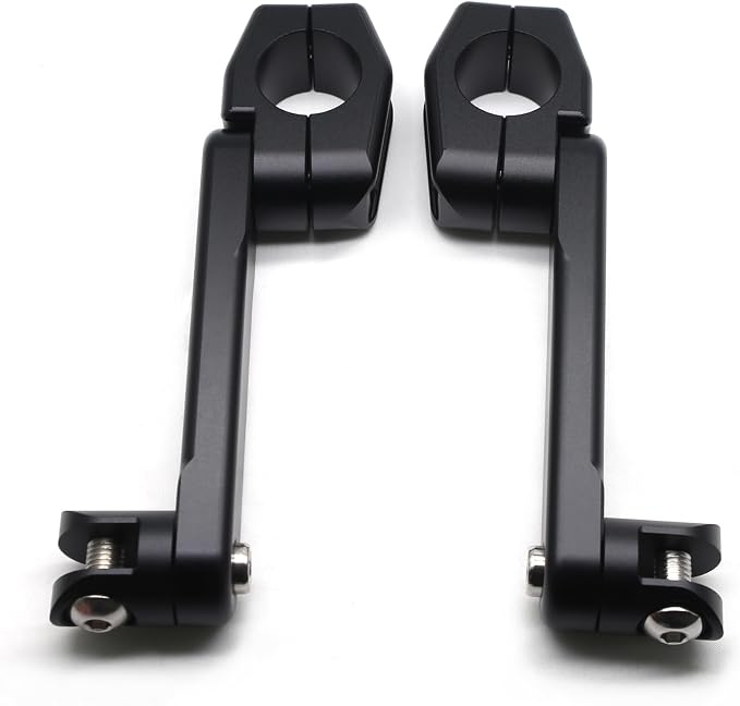 MZS Motorcycle Highway Pegs, 1.25" CNC Highway Foot Pegs Adjustable Long Angled Mount Clamps Compatible with Road King Sportster Softail Street Electra Glide Dyna Rebel Shadow for 1 1/4 Crash Bar