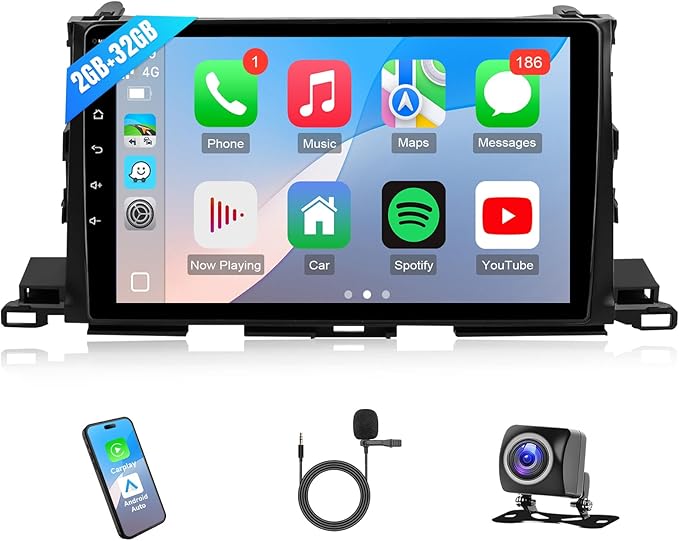 Leadfan Car Stereo Radio for Toyota Highlander 2014 2015 2016 2017 2018 2019 with Carplay Android Auto, 9Inch Screen with GPS Navigation SWC FM Bluetooth Backup Camera