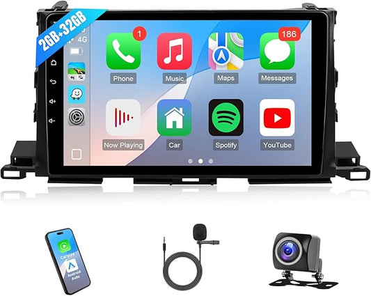 Leadfan Car Stereo Radio for Toyota Highlander 2014 2015 2016 2017 2018 2019 with Carplay Android Auto, 9Inch Screen with GPS Navigation SWC FM Bluetooth Backup Camera
