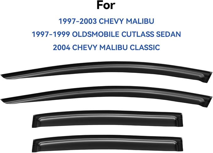 Window Visors Rain Guards for 1997-2003 Chevy Malibu, Out-Channel Window Vent Wind Deflectors Visors Shades for 1997 1998 1999 Oldsmobile Cutlass Sedan