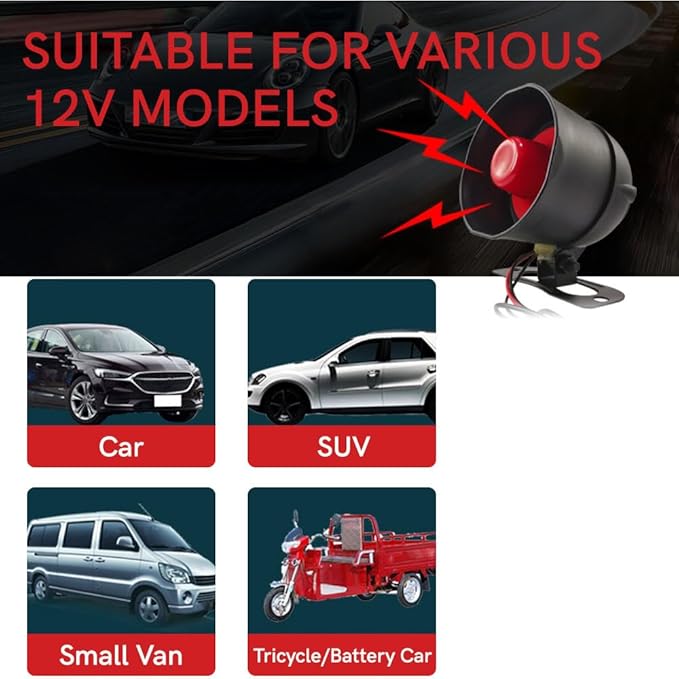 Riloer Vehicle Security Protection System with 2 Remote Controls, Universal 12V Car Alarm Device System, Anti-Theft Device Car Horn Siren Alarm