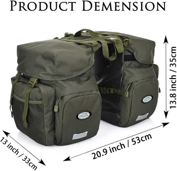 Dreamoon 50L Bike Panniers, Waterproof Bicycle Commuting Bag with Rain Cover, Rear Seat Bag for Rack Width Under 6.3 Inches, Reflective Trim for Safety, Cycling Organizer (Green)