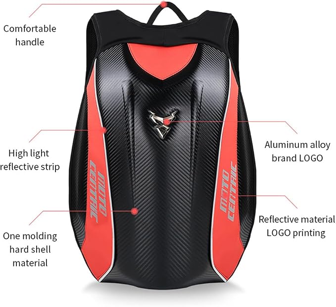 Motorcycle Backpack Waterproof Large Capacity Carbon Fiber Rider Backpack Hard Shell Reflective Motorbike Travel Suitcase Light Version (Green)
