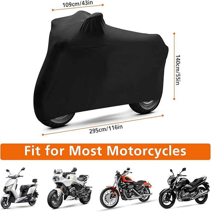 DZG Motorcycle Cover Indoor Stretch Soft Motorbike Cover Multiple Protection Dustproof Windproof Motor Cover with Storage Bag, 116 inch