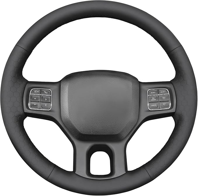 MEWANT Black Smooth Embossed Artificial Leather Steering Wheel Cover for Dodge RAM 1500 2012-2018 1500 Classic 2500 3500