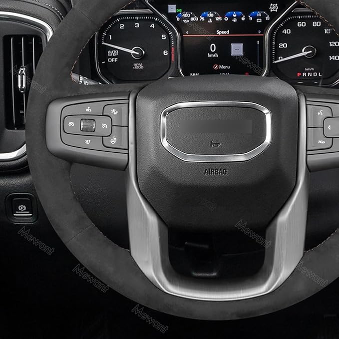 MEWANT Hand Stitch Car Steering Wheel Protector Wrap Cover for GMC Sierra 1500 2019-2023 / Sierra 1500 Limited 2022 / Sierra 2500 2020-2024 / Sierra 3500 2020-2024 / Yukon (XL) 2021-2023 Accessories