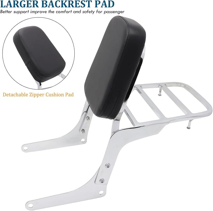 Passenger Sissy Bar with Luggage Rack Backrest for Honda Rebel 250 CMX250 CMX250C CA250 All Year, Chrome