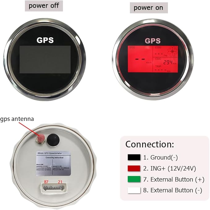 3 3/8" Diameter Auto Digital GPS Speedometer 0-999 MPH KM/H Knots Odometer Adjustable with 7 Backlights 12VDC 24V for Motorbike Boat Truck Racing Car (Black&Silver)