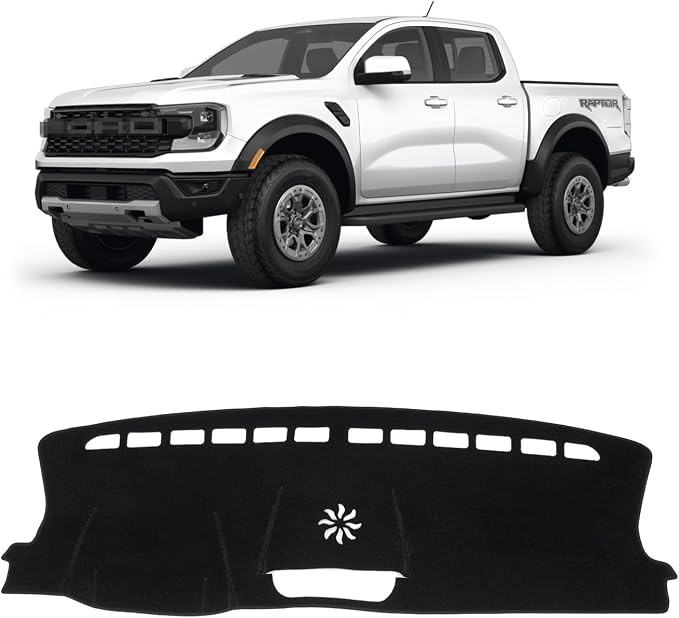 KUST Black Dash Cover for Ford Ranger 2024 2025 2026 (XLz, XLT, Lariat) Polyester Dashboard Cover Non-Slip Interior Accessories for Ranger Custom Fit Dash Mat Sunshade Windshield No Glare