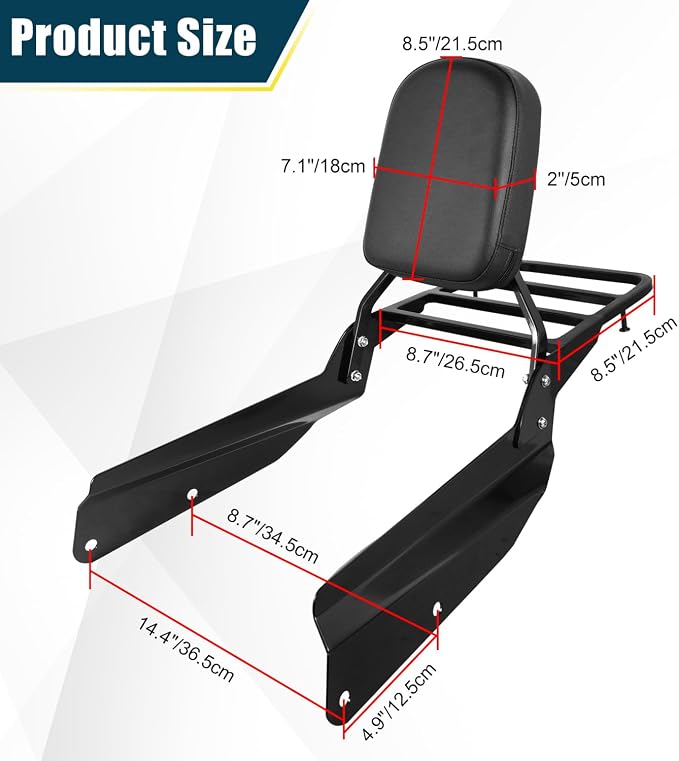 Motorcycle Passenger Backrest Sissy Bar With Back Rest Cushion Pad And Luggage Rack Compatible With For Honda VTX1300 VTX1800 N/R/S/T 2002-2009 Backrest