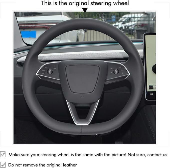 MEWANT Hand Stitch Black Suede Steering Wheel Cover Wrap for Tesla Model 3 Highland 2023-2025 Tesla Model Y Juniper 2025