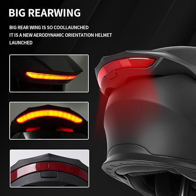 Bluetooth Modular Motorcycle Helmets with Tail Lights, DOT Approved Flip Up Full Face Motorcycle Dual Visor Helmet, with Dual Speakers and Microphone, for Adults Men and Women