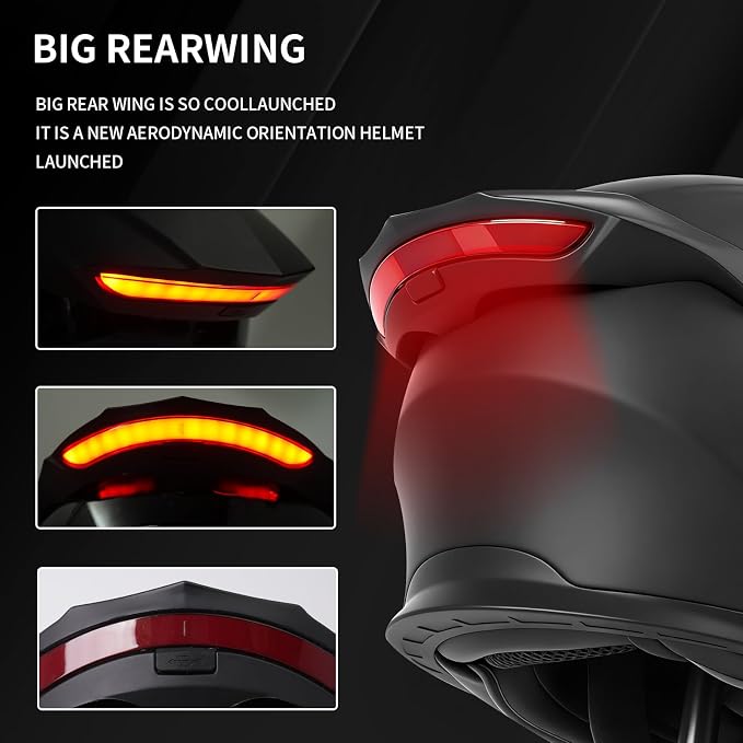 Bluetooth Modular Motorcycle Helmets with Tail Lights, DOT Approved Flip Up Full Face Motorcycle Dual Visor Helmet, with Dual Speakers and Microphone, for Adults Men and Women