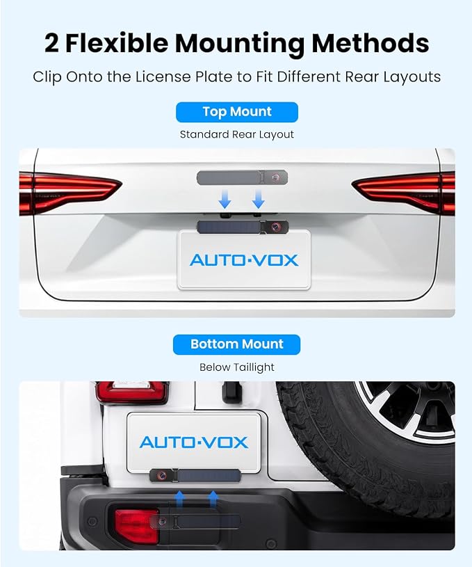 AUTO-VOX 6 Inch Solar Backup Camera Wireless: 1 Minute Install, 16:9 1080P HD Monitor, Dual Channel Split Screen, Clear Live View, DVR Recording, IP69K Waterproof Back up Camera for Car,Truck, Trailer