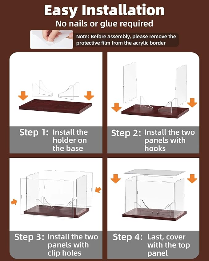 Fitense Football Display Case Acrylic Clear, Football Stand Holder Full Size with Solid Wood Base, UV Protected Football Display Box with Removable for Football Fans & Collectors, Memorabilia & Gift