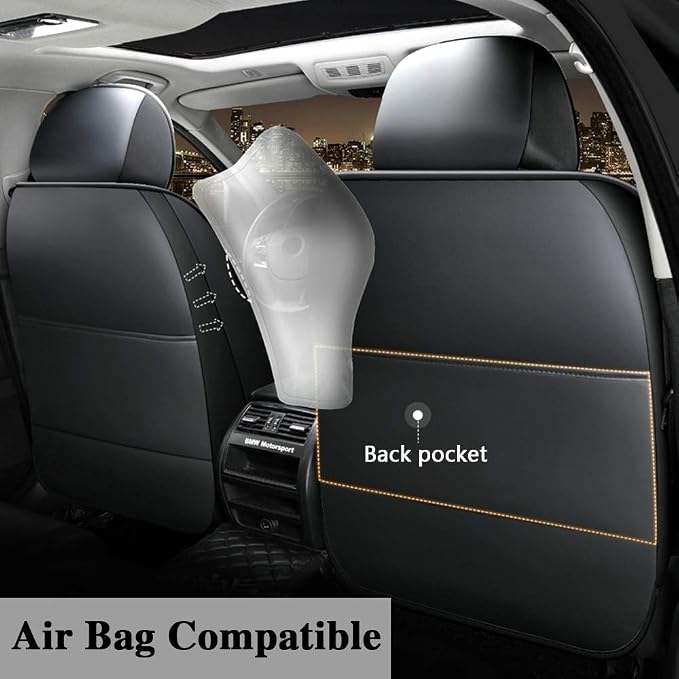 otoez Car Seat Covers Full Set, Black Leather Seat Cover Universal Fit for Most Car SUV Sedan Pick-up Truck, Waterproof Automotive Front and Back Seat Protector (Black)