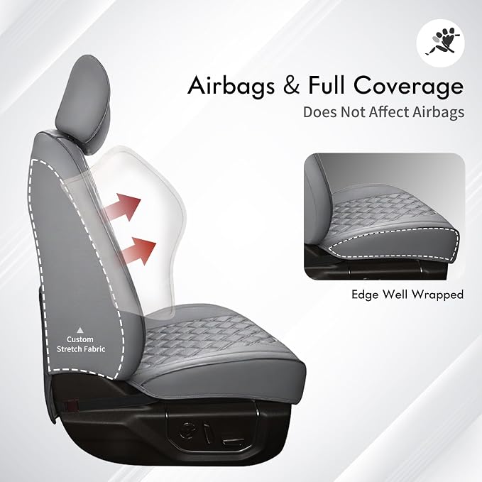 Huidasource Ford Gray Seat Covers, Car Seat Cushion Cover Fit for 2015-2026 Ford F150 SuperCrew & 2017-2026 F250 F350 F450 Super Duty Crew Cab XL XLT Lariat King Ranch Platinum (Full Set/Gray)