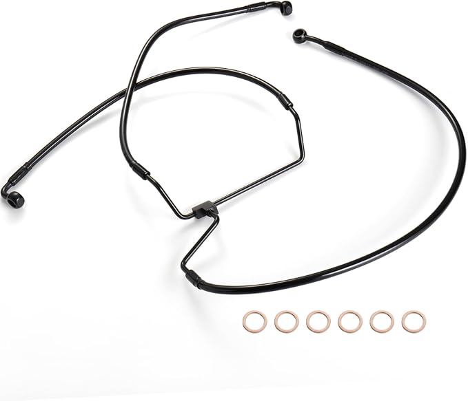 Front Dual Disc Brake Line 12" Handlebars Extension Brake Cable NO ABS for Harley 2014-2023 Touring Road King/Road Glide/Street Glide/Electra Glide Models, +2" Extended, Stainless Steel Braided, Black