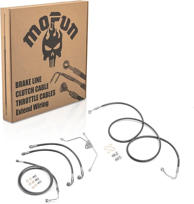 Mofun Extended Upper and Lower Hydraulic ABS Front Brake Line Compatible with Harley Touring ABS Street Electra Road Glide Road King 2009-2013, Fit 16"-18" Handlebar Black
