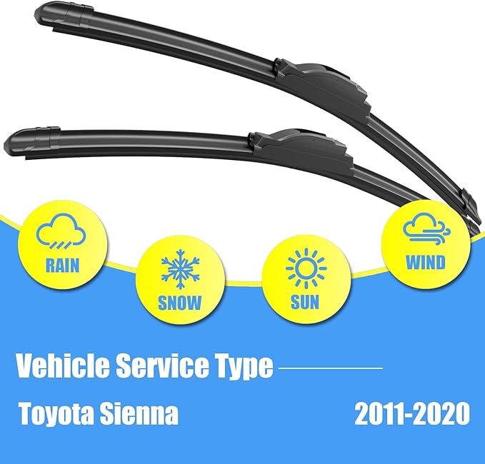 Gavimnal® 28"+20"+16" Silicone Wiper Blades Replacement For Toyota Sienna 2011-2020,All-Season Front Rear Windshield Wiper Blades(Set of 3)