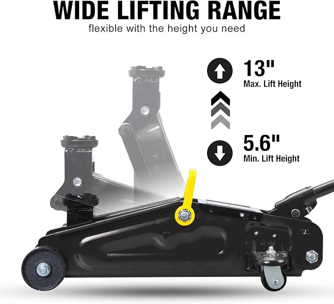 Big RED 1.5 Ton Hydraulic Trolly Service/Floor Jack with Blow Mold Carrying Storage Case, Portable Car Floor Jack with Lifting Range 5.6 Inch -13 Inch, Black