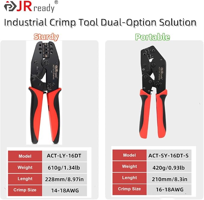 JRready ACT-SY-16DT-S 3rd-Gen Deutsch DT Crimp Tool for 16# Stamped & Formed Contacts, One-Cycle Ratcheting Crimper with Positioner, 16-18 AWG, for Amphenol AT
