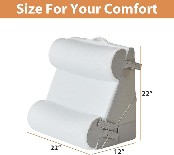 BIEEZZK 4PCS Wedge Pillow Set for After Surgery, Back Pillow for Bed Sitting up, 9&12inch Adjustable Memory Foam Bed Wedges, Pillow Wedge for Acid Reflux, Back Pain Relief, Snoring, White/Grey
