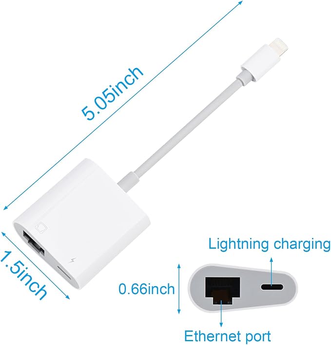 Lightning to Ethernet, Lightning to OBD2, 2-in-1 iPhone Ethernet Adapter, 3.3ft/1m Cable,ENET Rj45 Cable ethernet Connector Tools to OBD Interface Cable Coding F-Series