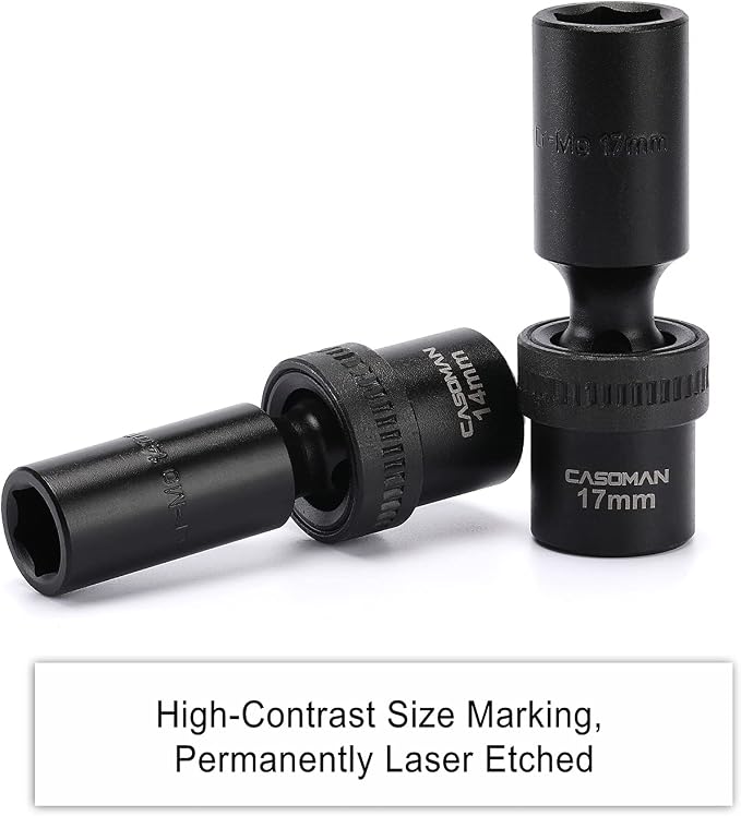 CASOMAN 10 PCS 1/2" Drive Deep Universal Impact Socket Set, Metric,10-19mm
