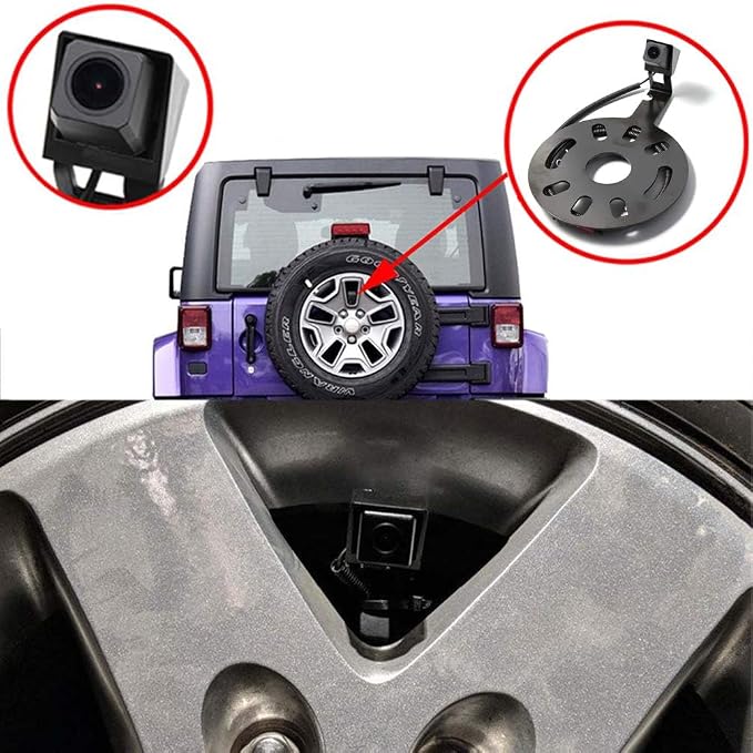 EWAY Rear View Mirror Camera with 4.3” Monitor for Jeep Wrangler Rubicon Sahara Sport Unlimited Spare Tire Mount Wheel Mounting Reverse Backup Cam for YJ, TJ, JK JKU, JL JLU Parking & Driving Safety