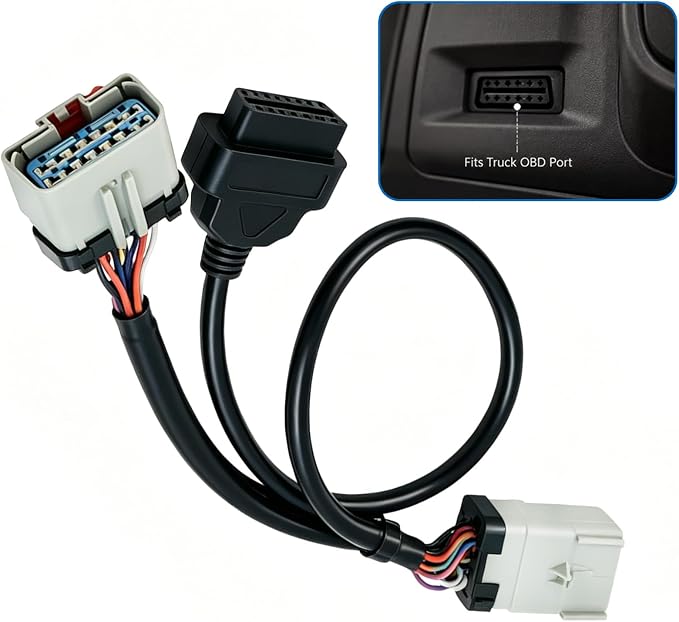RP1226 14Pin Male to 14Pin Female and OBD2 16Pin Female Y Splitter Adapter Cable for Truck Diagnostics
