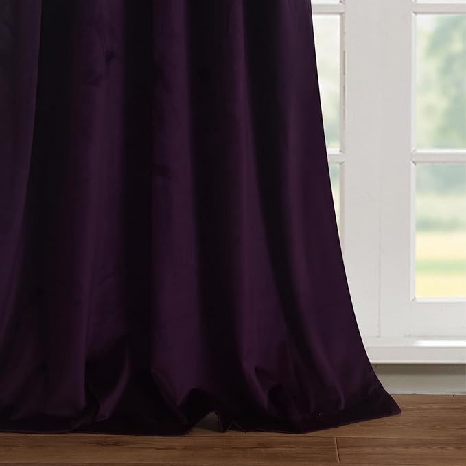 Roslynwood Luxury Soft Deep Purple Velvet Curtains 120 inches Long Back Tab Thermal Insulated Blackout Window Drapes for Living Room/Bedroom/Dining Room, W52 x L120, 2 Panels