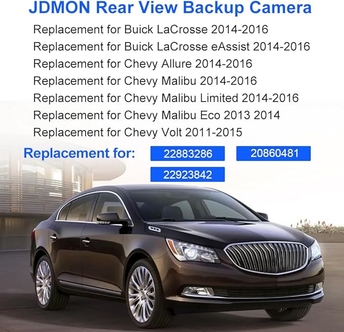 JDMON Backup Rear Park Assist Camera Compatible with Buick Lacrosse Chevy Allure Malibu 2014-2016, Volt 2011-2015 Replacement for 22883286 20860481 22923842 Reversing Aid Camera