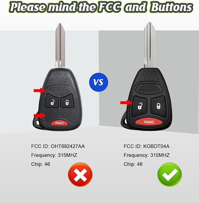 Uncut Blade Self Programmable Car Key Fob for No Working Key Replacement for 2006-2009 Dodge RAM 1500 2500 3500 4000 with FCC: KOBDT04A (3 Button)